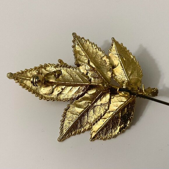 Vintage Leaf Flower Floral Rose Brooch Pin - Picture 13 of 16
